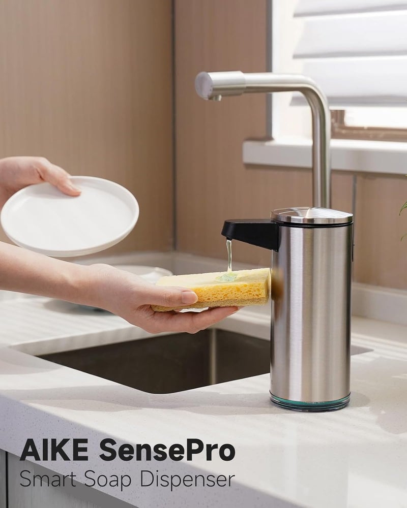 AIKE SensePro Automatic Soap Dispenser Type-C Rechargeable, Brushed Stainless Steel Finish 12.8 fl.oz. for Liquid Soap - Image 2